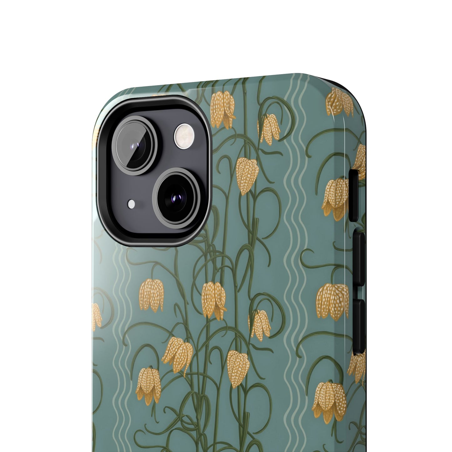Campanas Floral Tough Phone Case — Dusty Blue and Marigold Wildflower Protective Cover, Personalizable