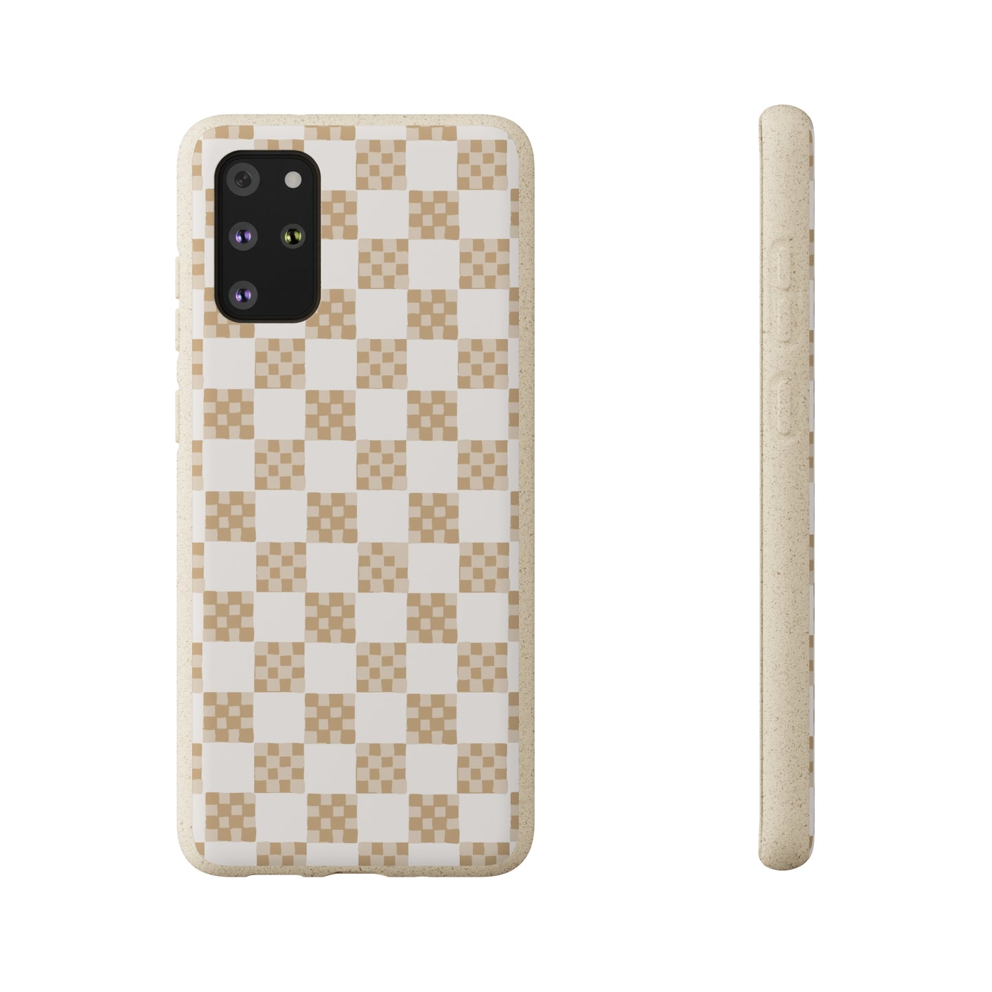 Checkered Quilt Biodegradable Phone Case, tan and white