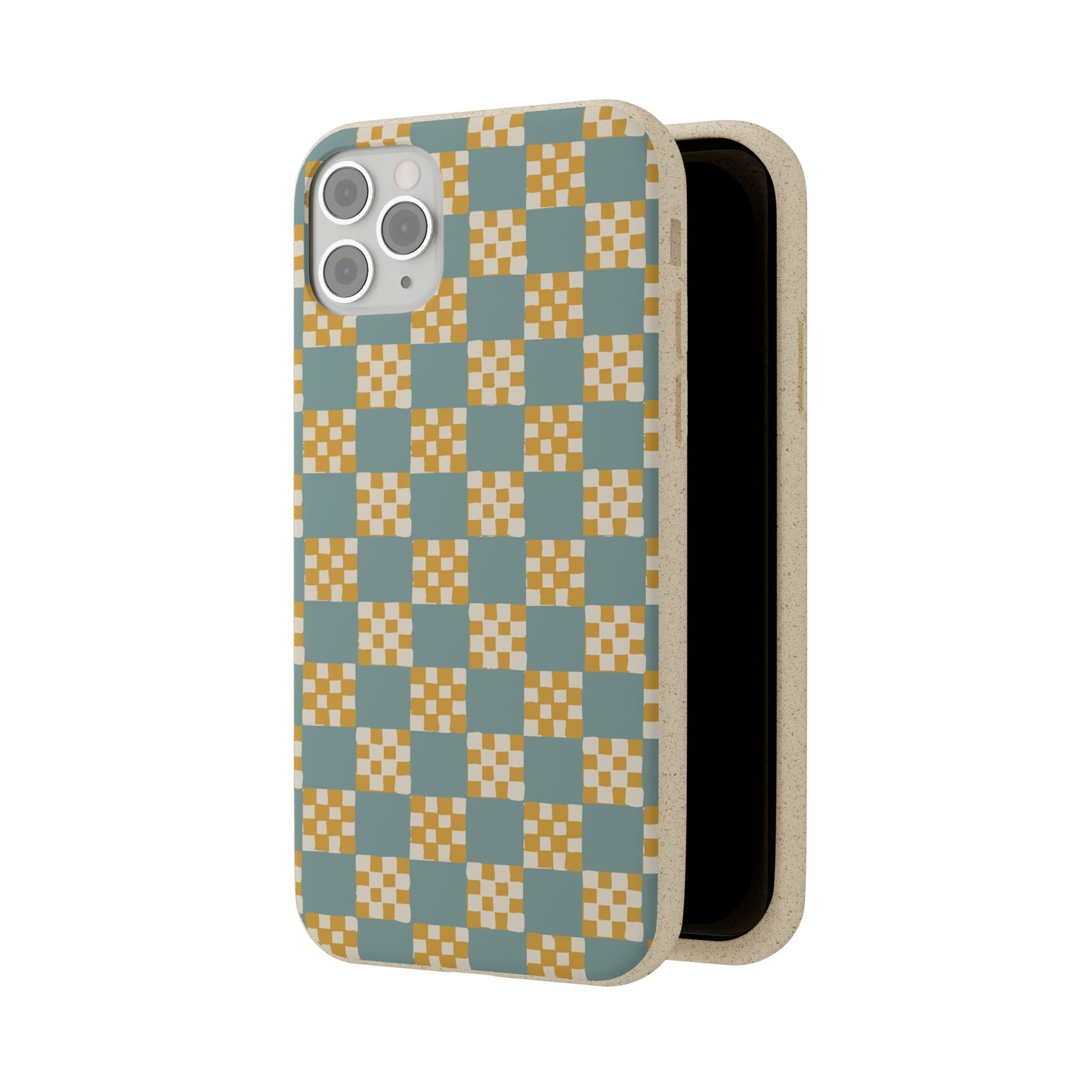 Checkered Quilt Biodegradable Phone Case, light blue and yellow