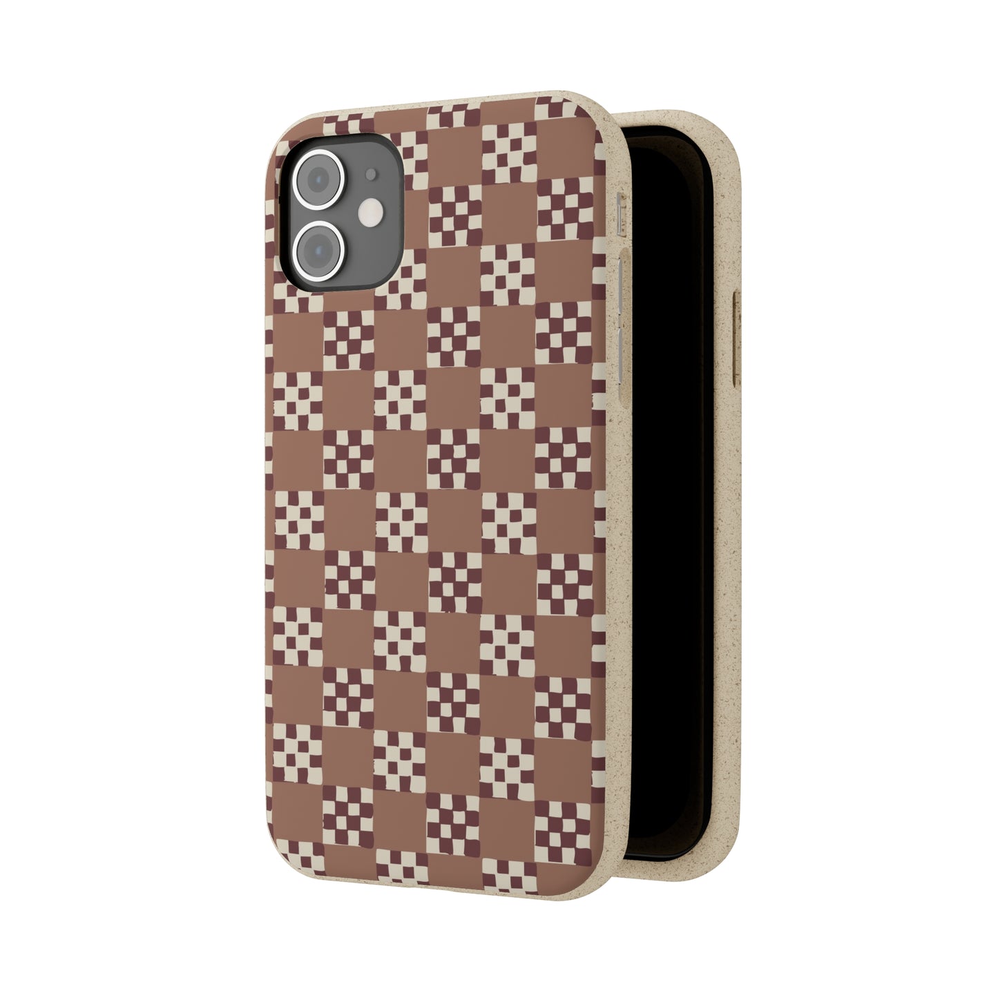 Checkered Quilt Biodegradable Phone Case, mocha mousse