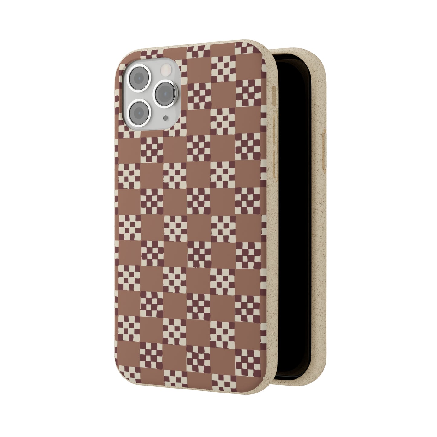 Checkered Quilt Biodegradable Phone Case, mocha mousse