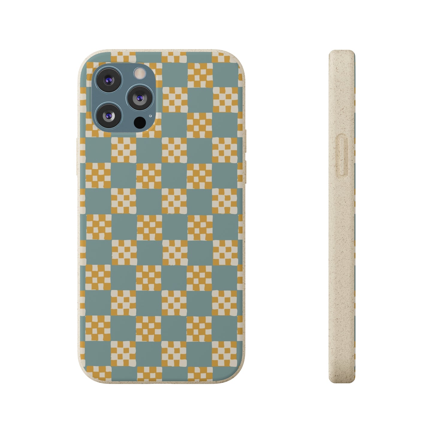 Checkered Quilt Biodegradable Phone Case, light blue and yellow