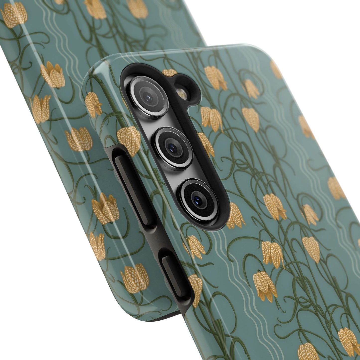 Campanas Floral Tough Phone Case — Dusty Blue and Marigold Wildflower Protective Cover, Personalizable