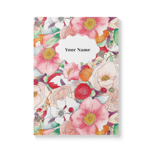 Floral Reverie Softcover Personalized Journal, red (add your name)