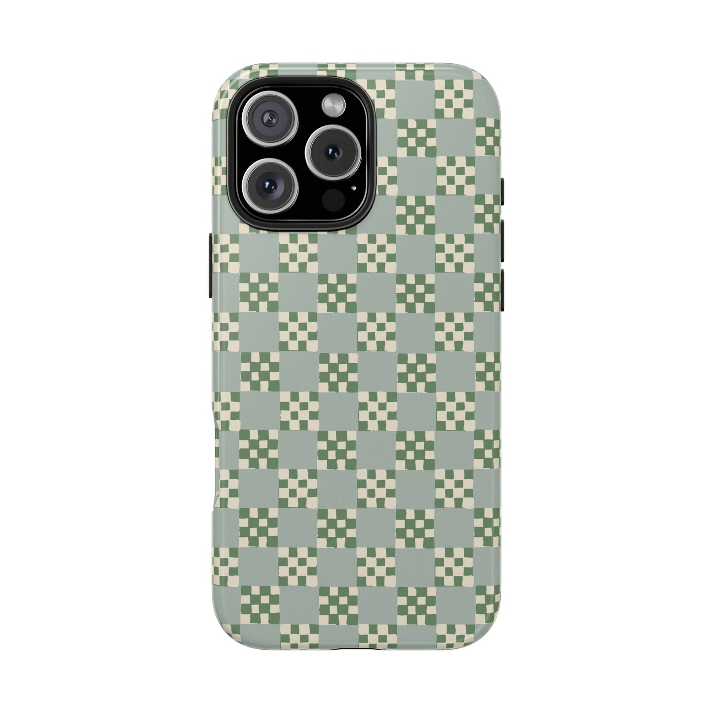 Checker Quilt Tough Phone Case — Retro Mint and Sage Pattern, Protective iPhone Cover, Personalizable