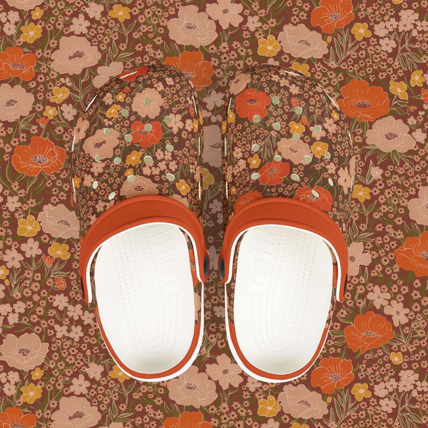 Wildflower Meadow Kid's EVA Foam Clogs, dark siena
