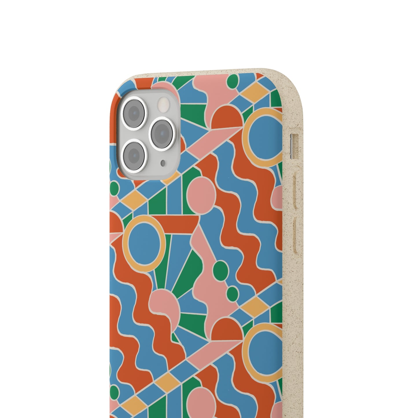 Day Trippin' Biodegradable Phone Case, blue, green, pink and brick red