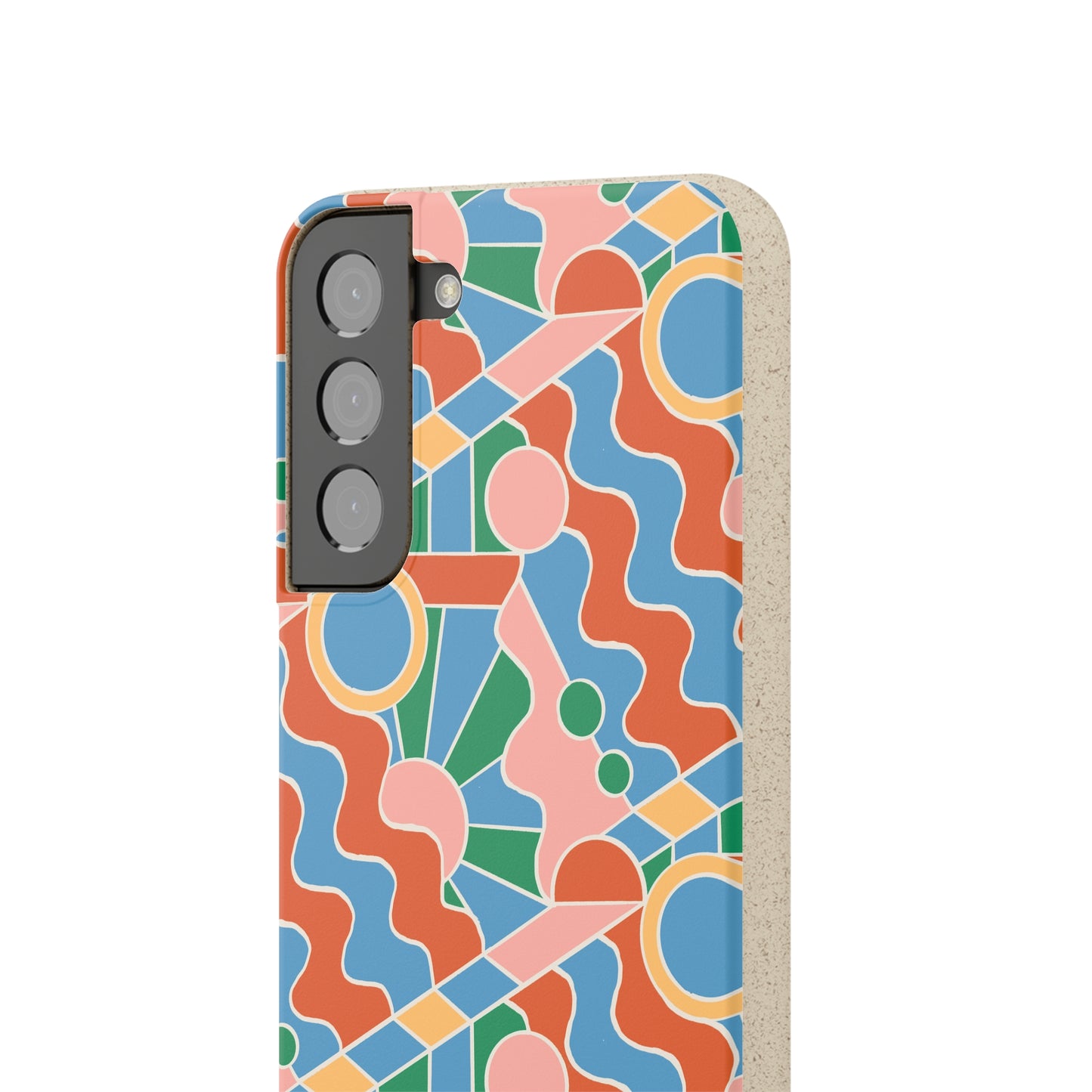 Day Trippin' Biodegradable Phone Case, blue, green, pink and brick red