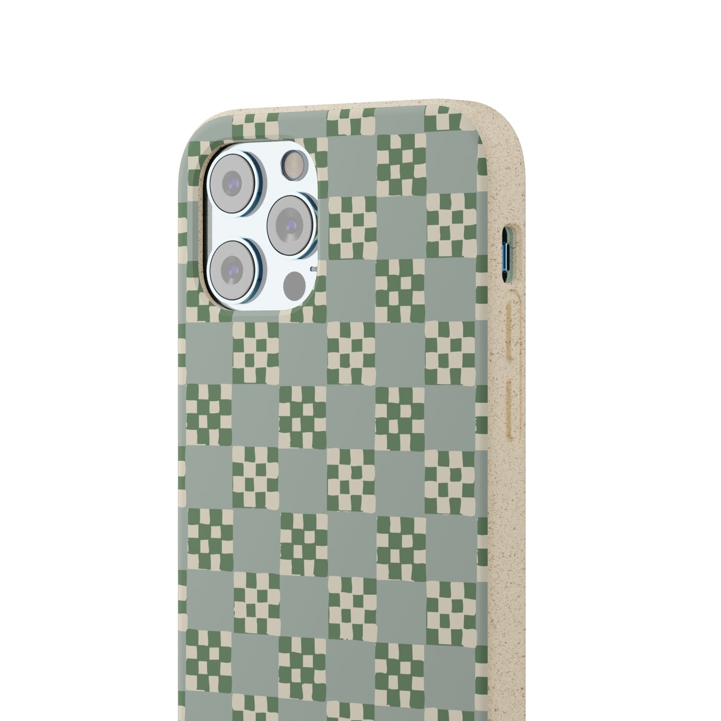 Checkered Quilt Biodegradable Phone Case, mint and green