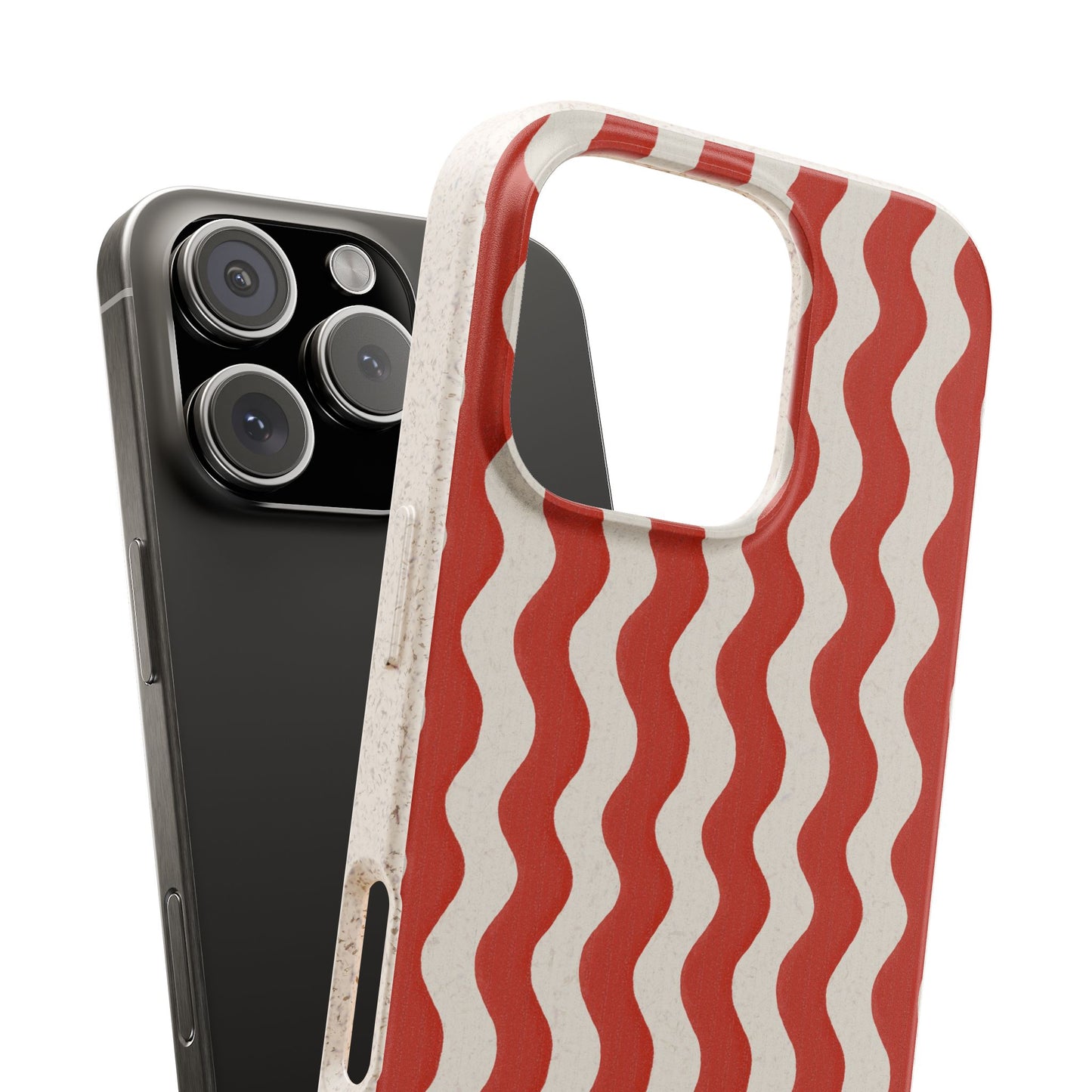 Ziggy Stripe Phone Case - white and brick red - Eco-Friendly, Biodegradable