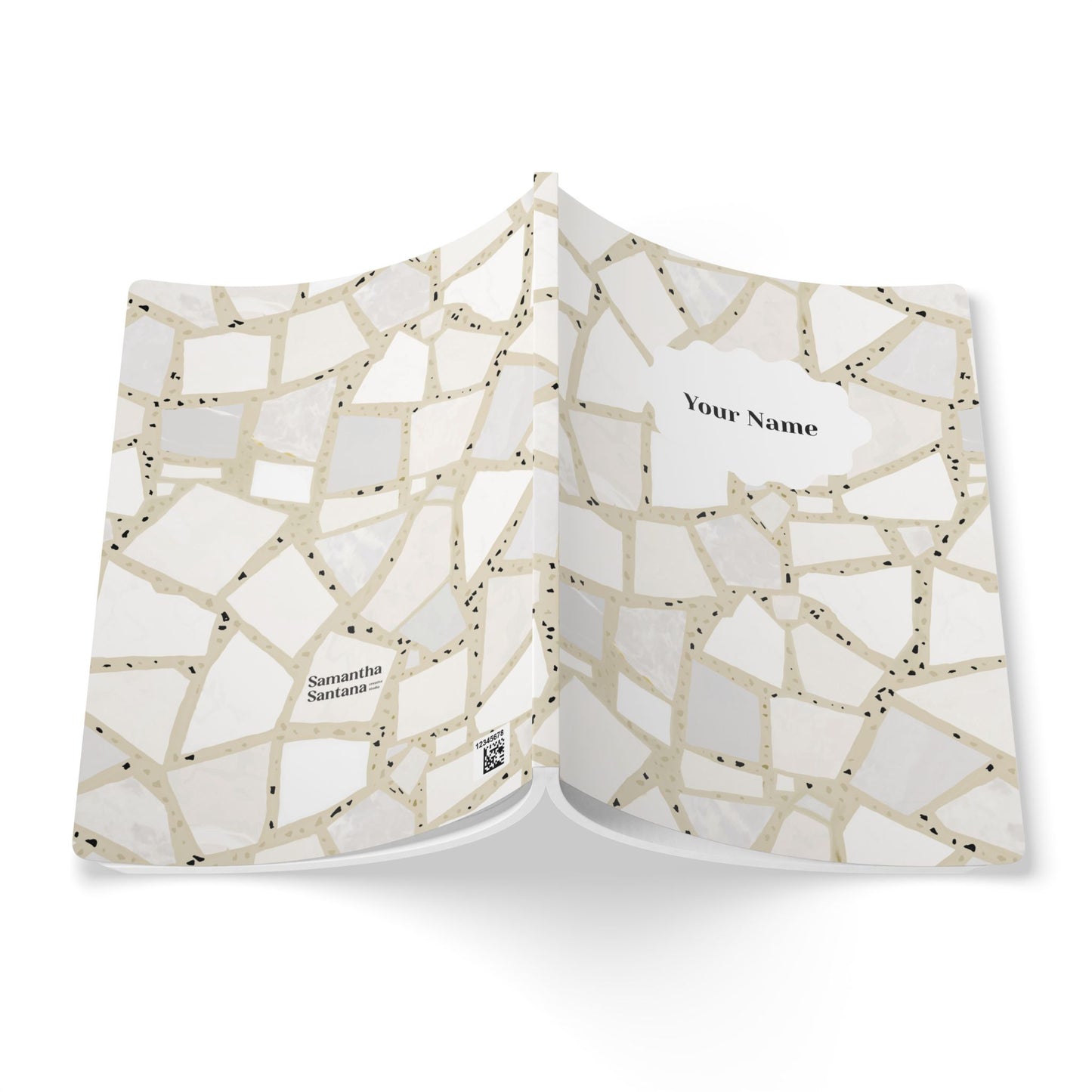 Dolce Terrazzo Softcover Personalized Journal, neutral and white (add your name)