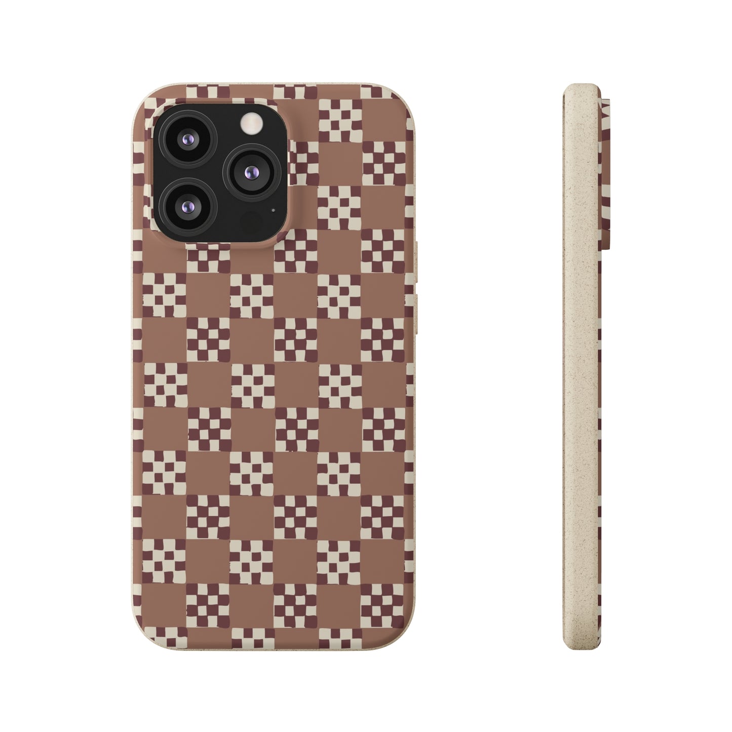 Checkered Quilt Biodegradable Phone Case, mocha mousse