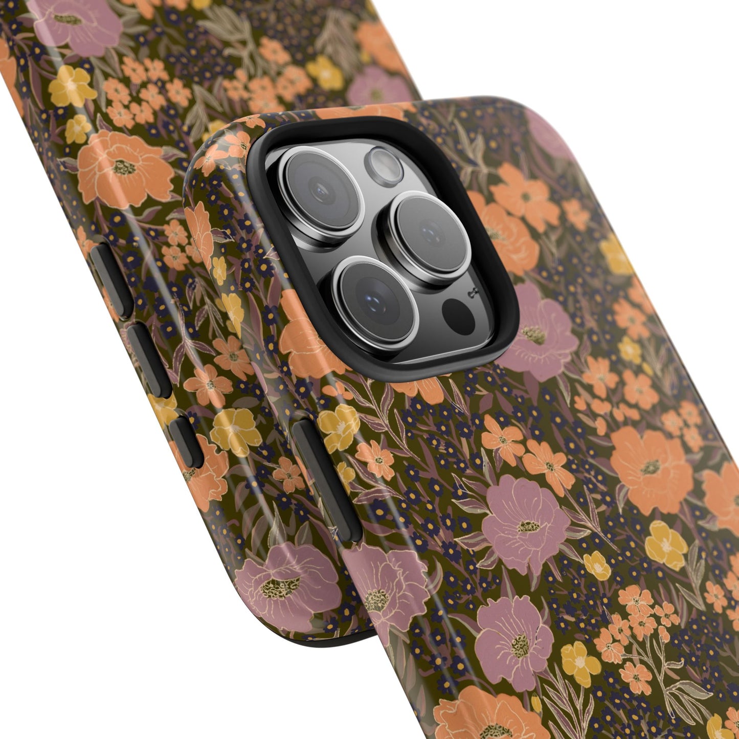 Wildflower Meadow Retro Vintage Floral Tough Phone Case Protection - Olive, Personalizable