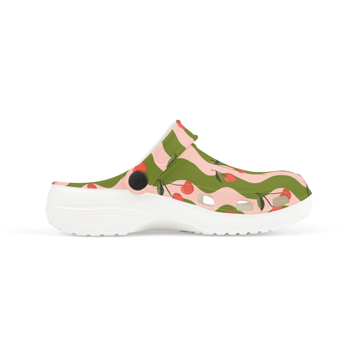 Wavy Cherry Kid's EVA Foam Clogs — Pink & Green Patterned Slip-Ons