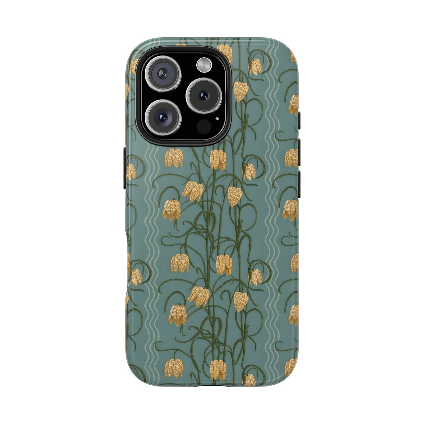 Campanas Floral Tough Phone Case — Dusty Blue and Marigold Wildflower Protective Cover, Personalizable