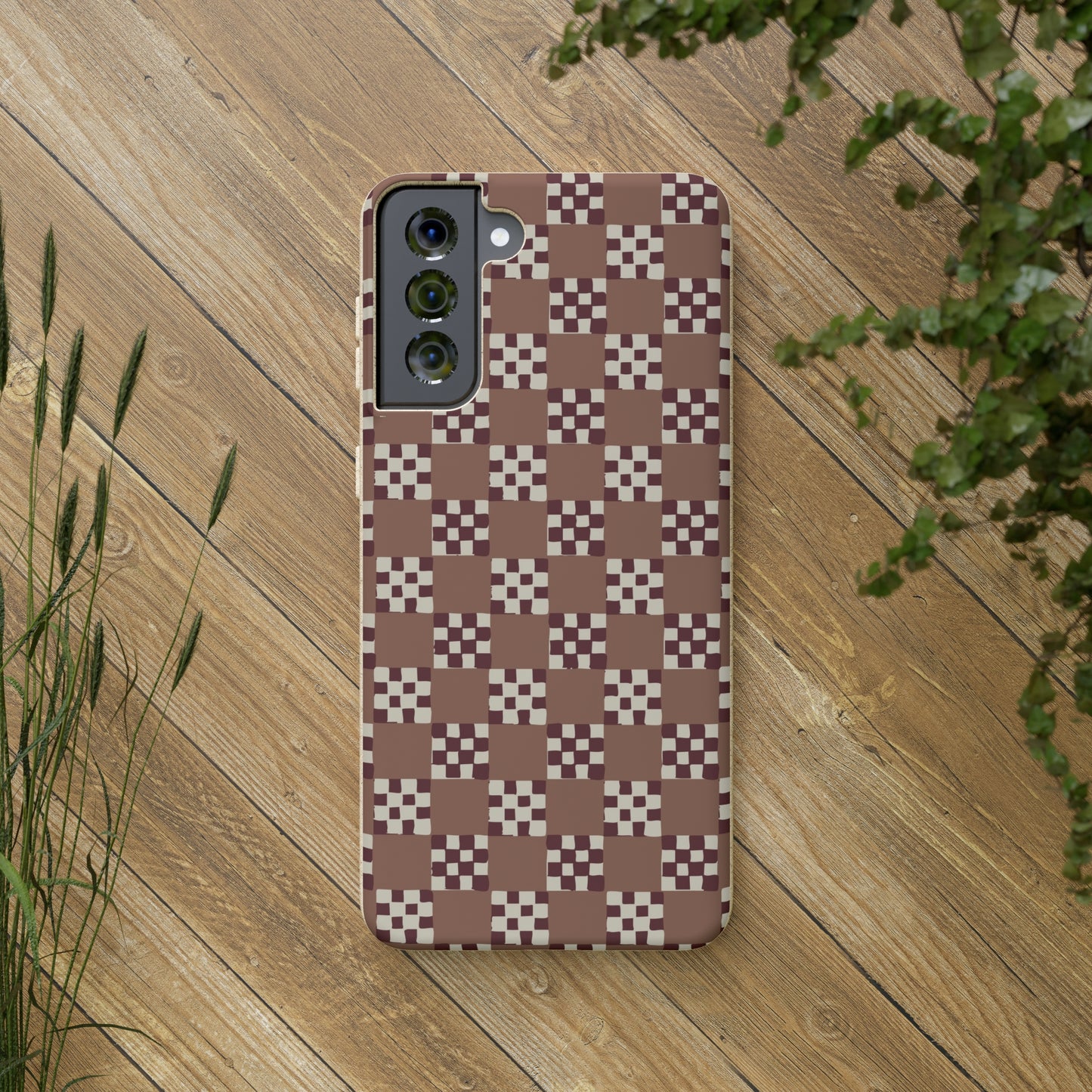 Checkered Quilt Biodegradable Phone Case, mocha mousse