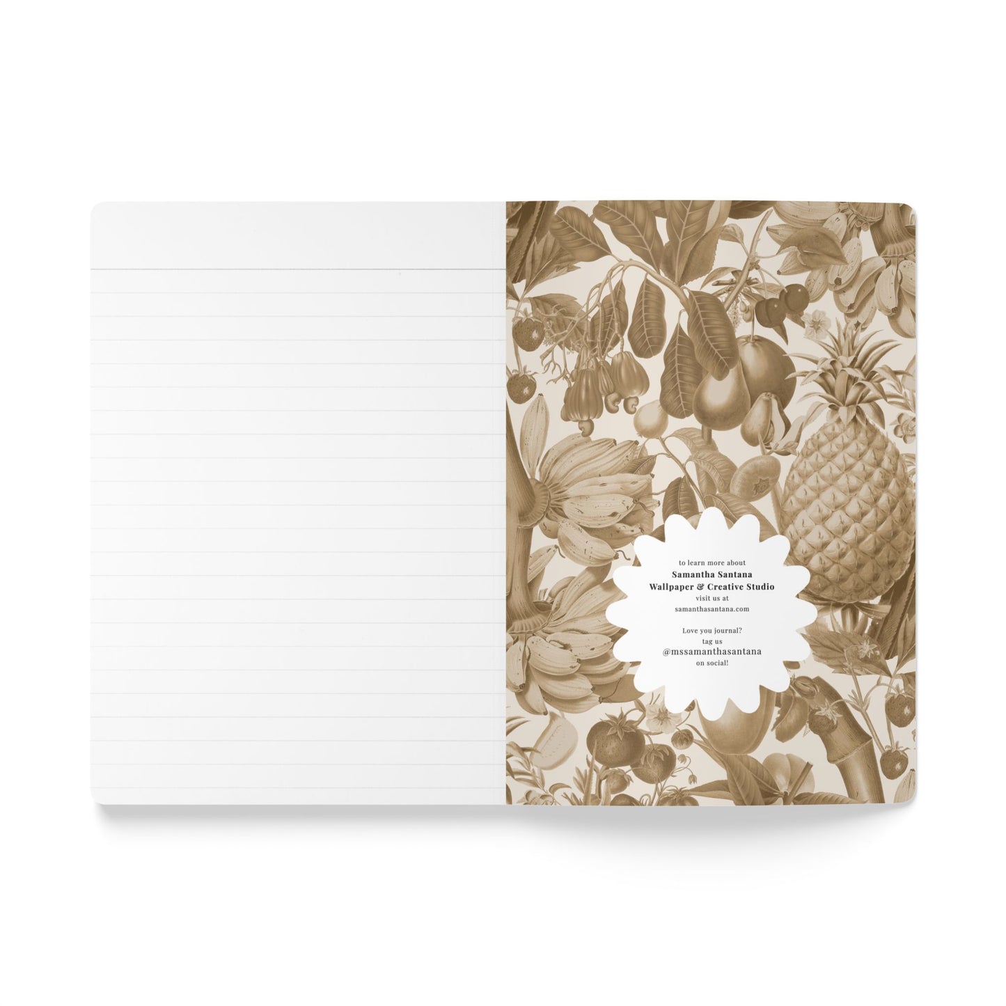 Juicy Fruit Softcover Personalized Journal, off-white and mustard yellow (add your name)