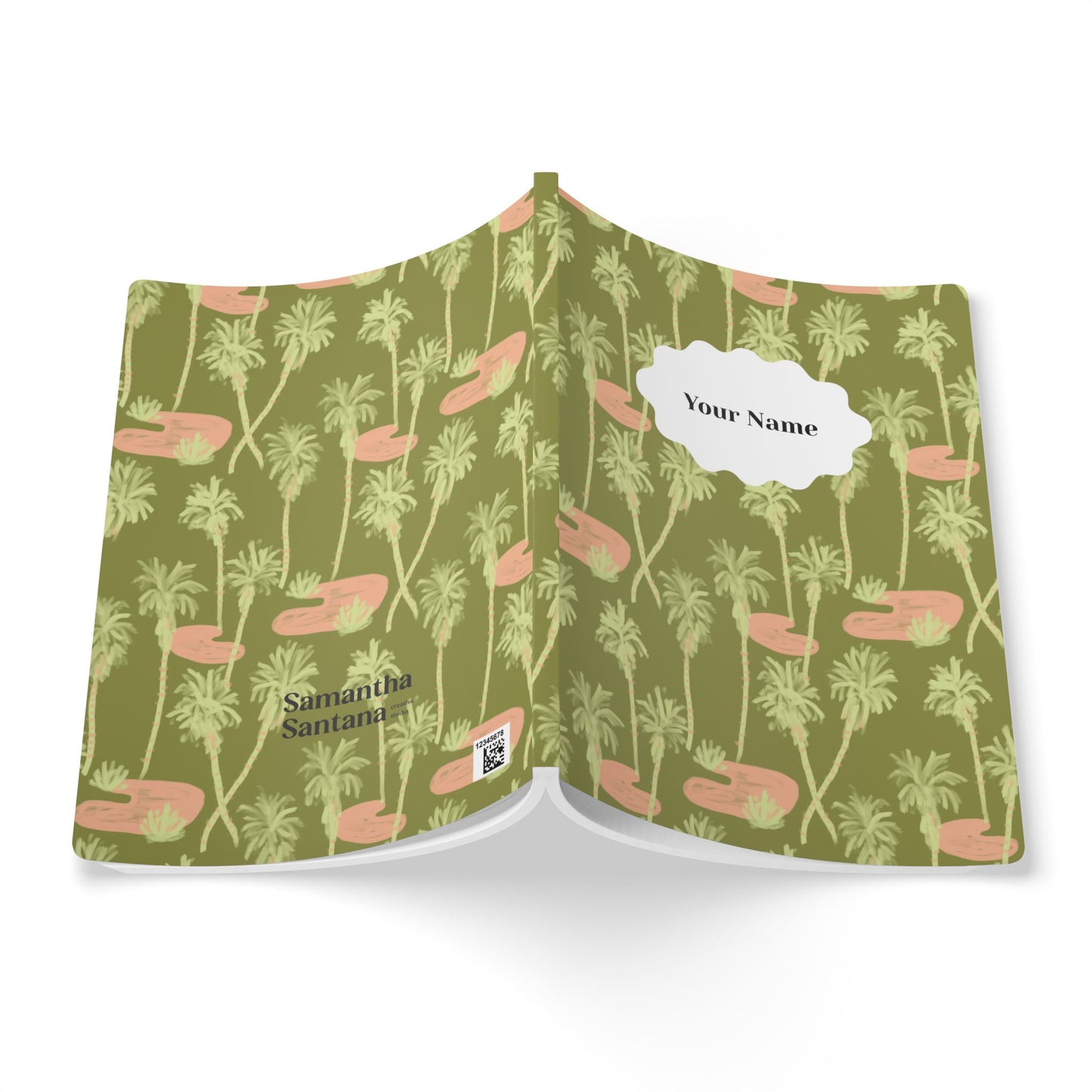Palm Oasis Softcover Personalized Journal, olive green