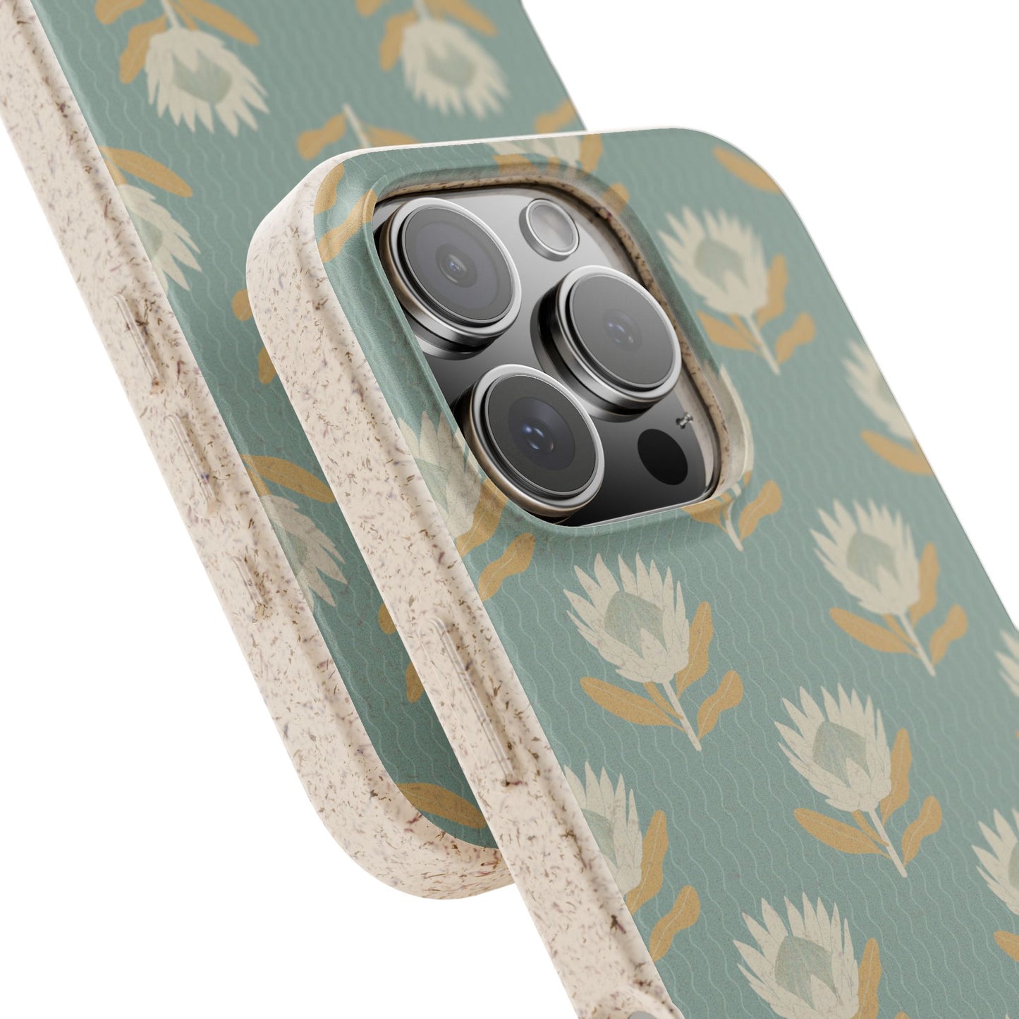 King Protea Phone Case - light blue and apricot - Eco-Friendly, Biodegradable