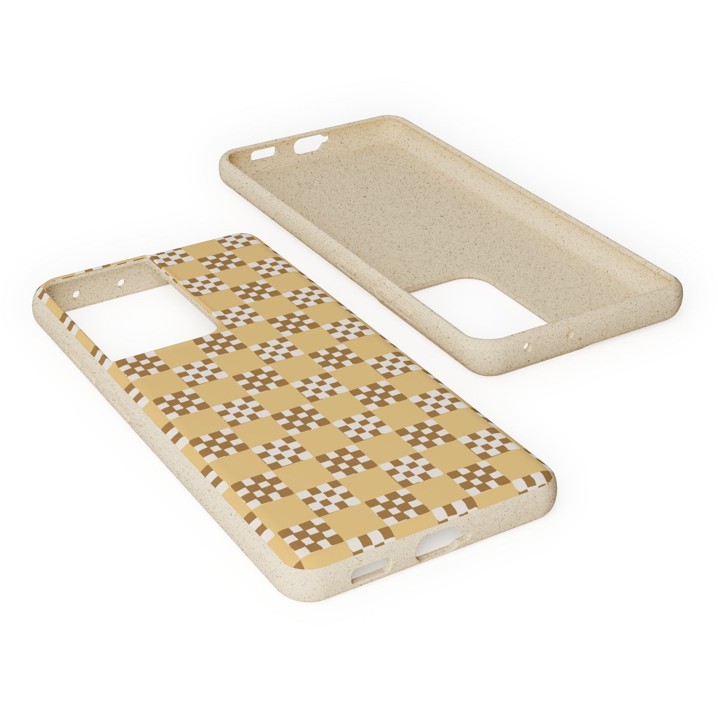 Checkered Quilt Biodegradable Phone Case, butter yellow, white and toffee