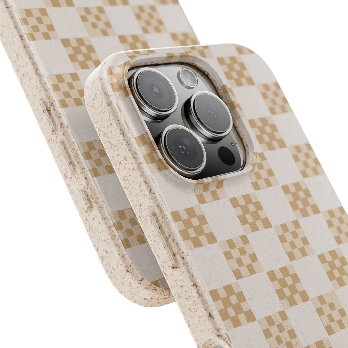 Checkered Quilt Phone Case - white and tan - Eco-Friendly, Biodegradable
