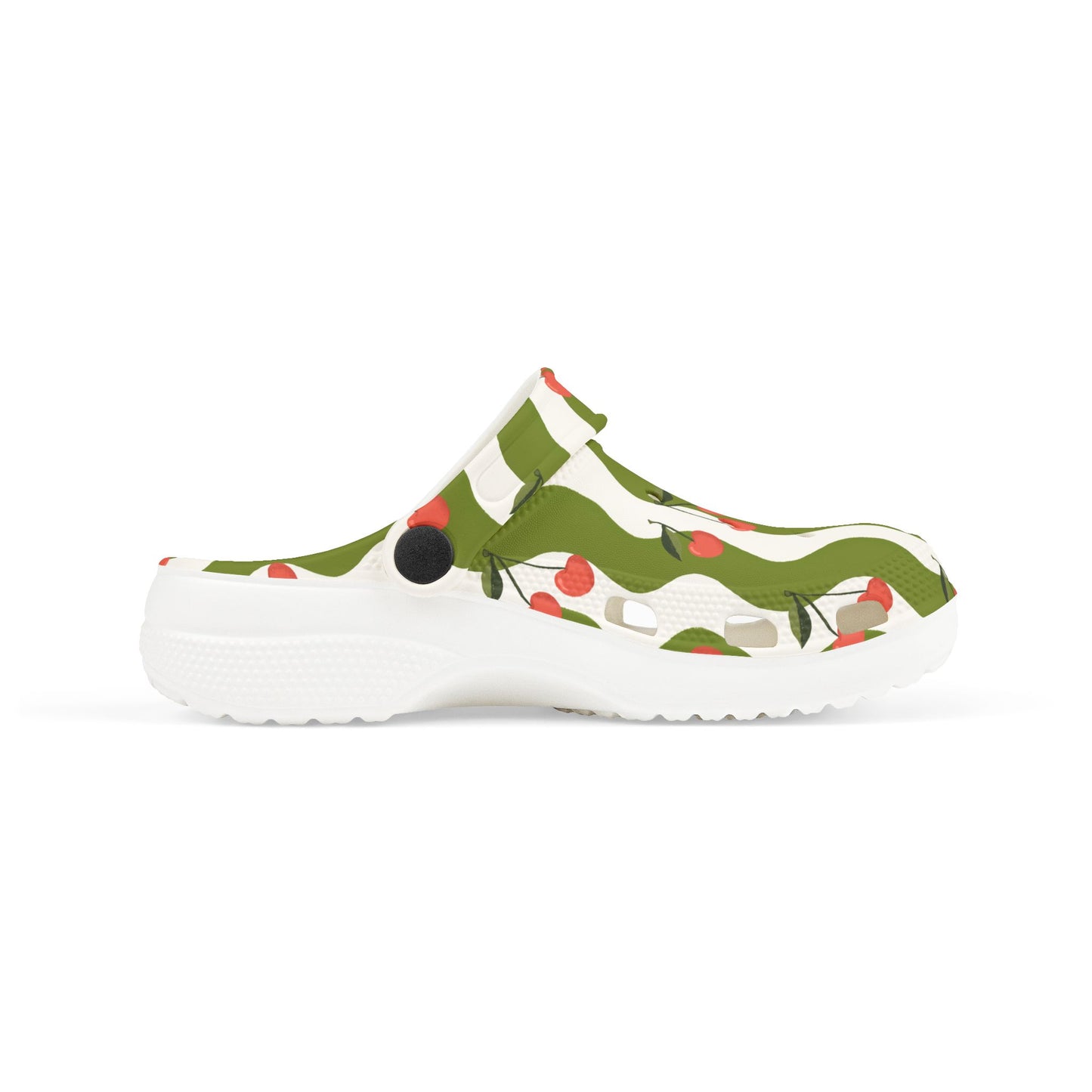 Wavy Cherry Kid's EVA Foam Clogs — White & Green Patterned Slip-Ons