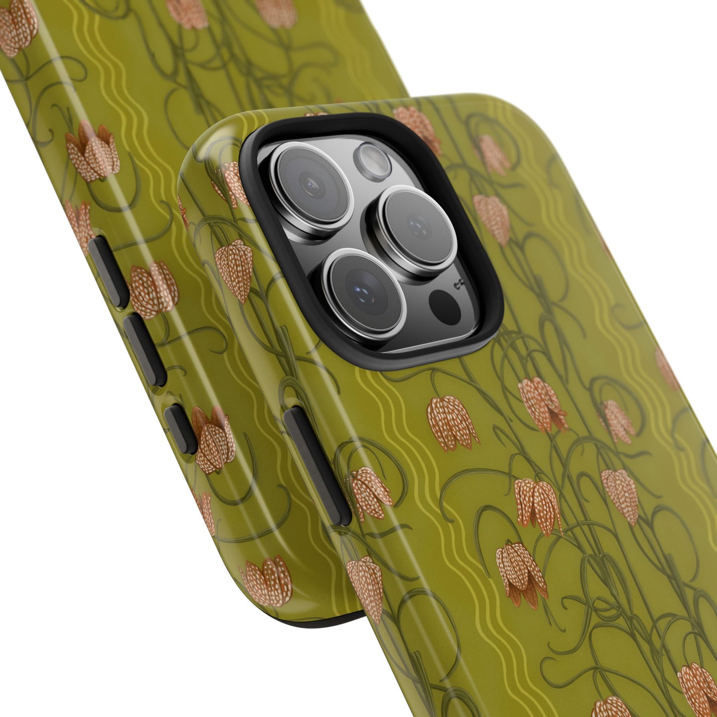 Campanas Floral Tough Phone Case — Chartreuse and Orange Wildflower Protective Cover, Personalizable