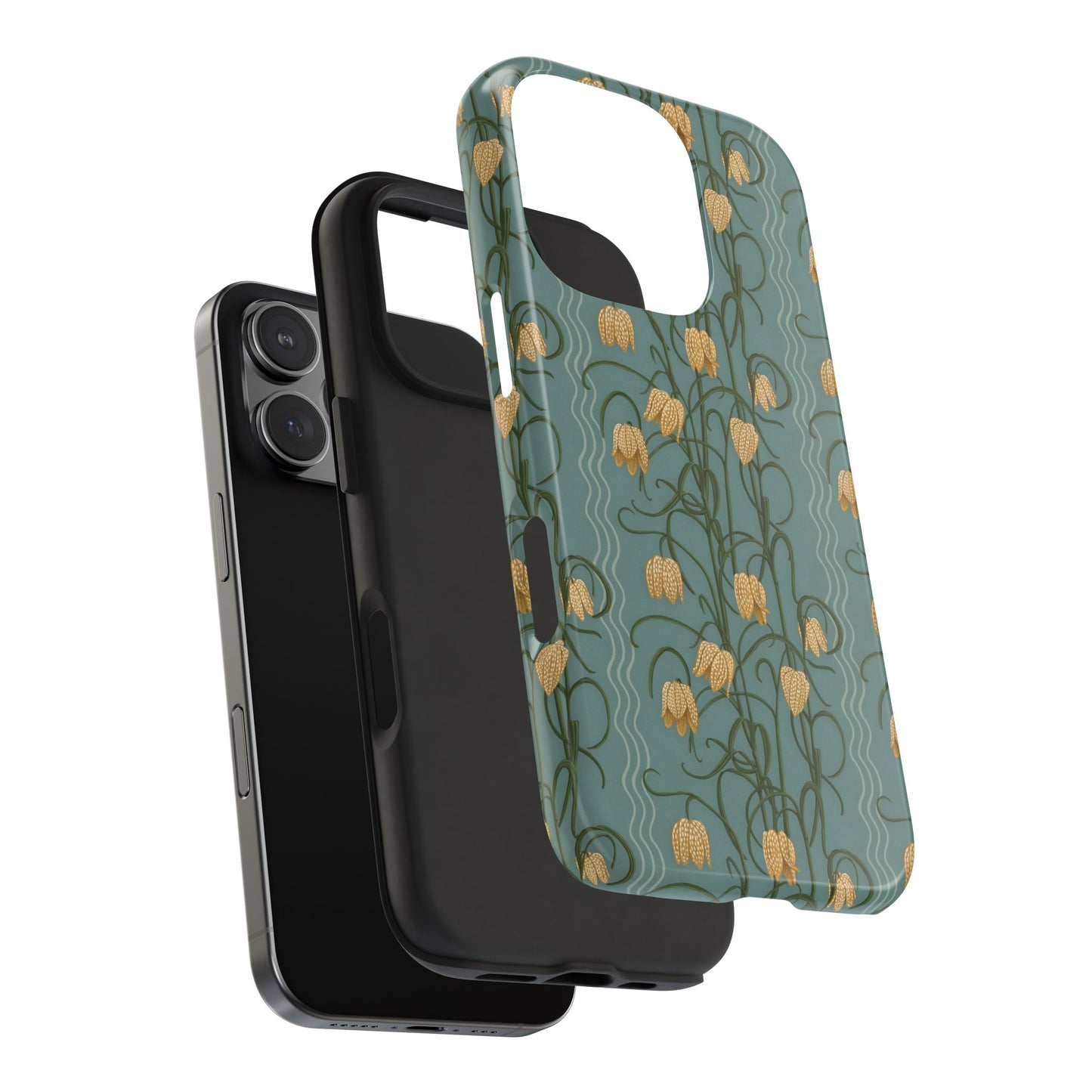 Campanas Floral Tough Phone Case — Dusty Blue and Marigold Wildflower Protective Cover, Personalizable