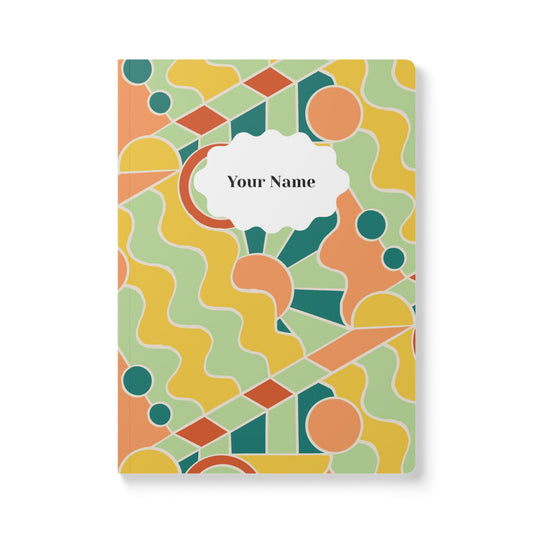 Day Trippin' Softcover Personalized Journal, mint, blue, yellow and peach (add your name)