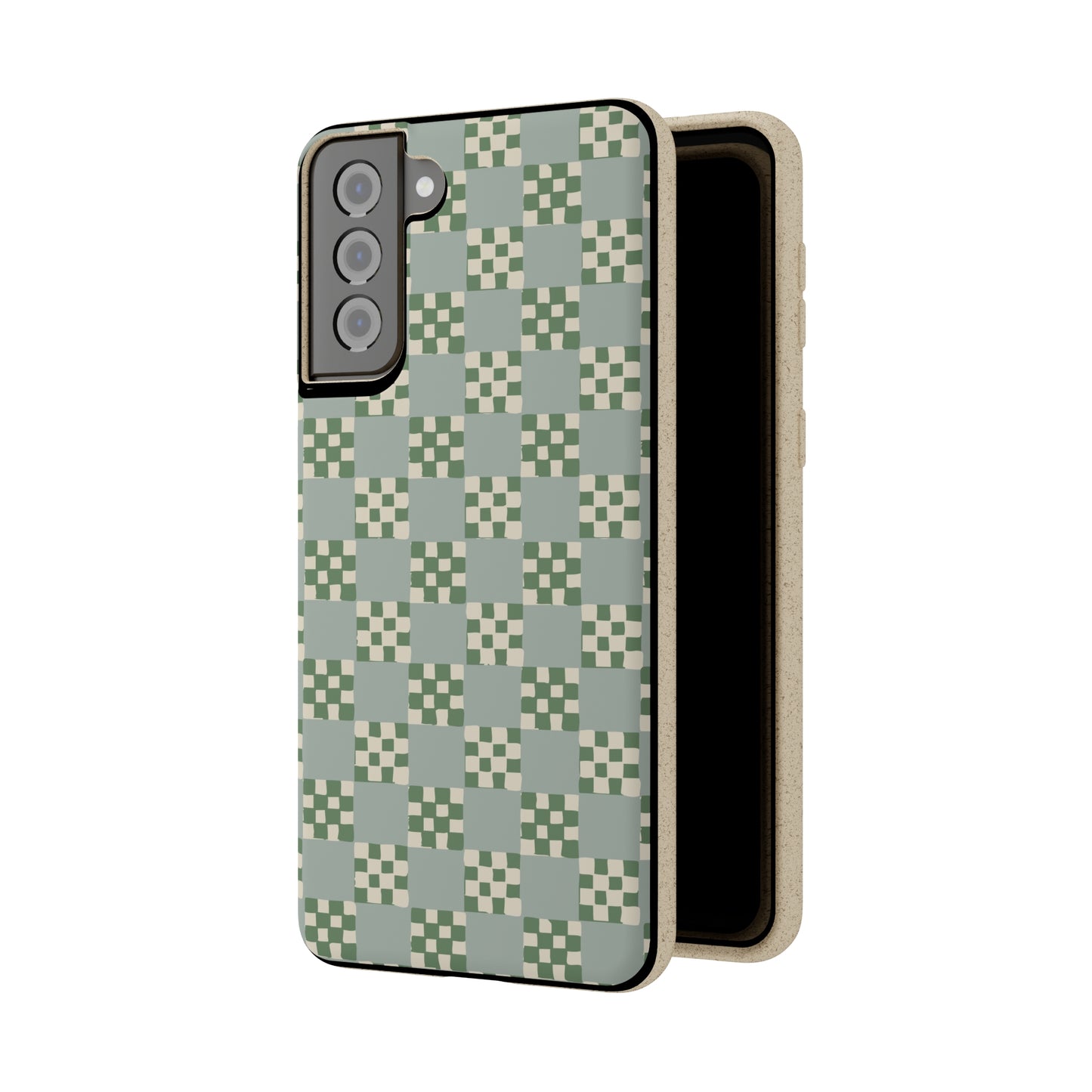 Checkered Quilt Biodegradable Phone Case, mint and green