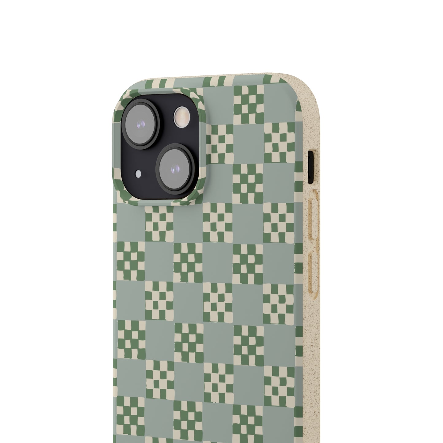 Checkered Quilt Biodegradable Phone Case, mint and green