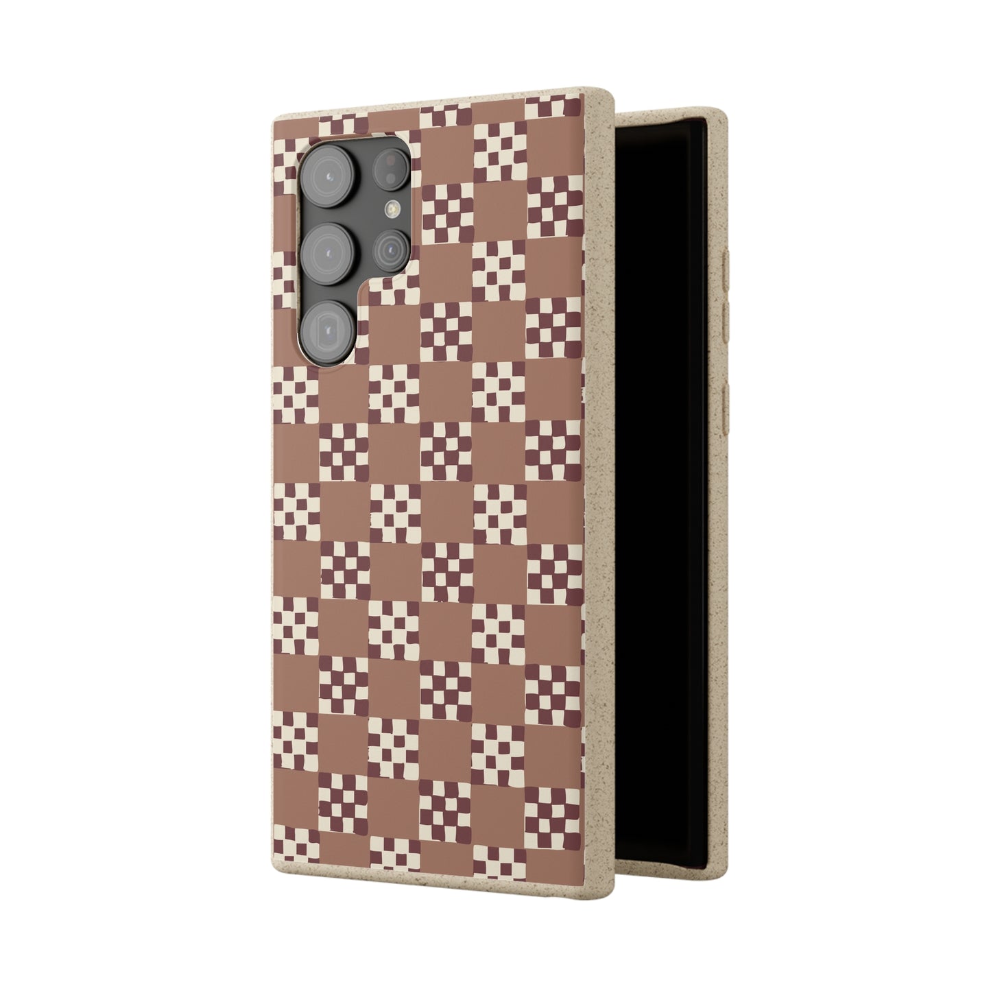 Checkered Quilt Biodegradable Phone Case, mocha mousse