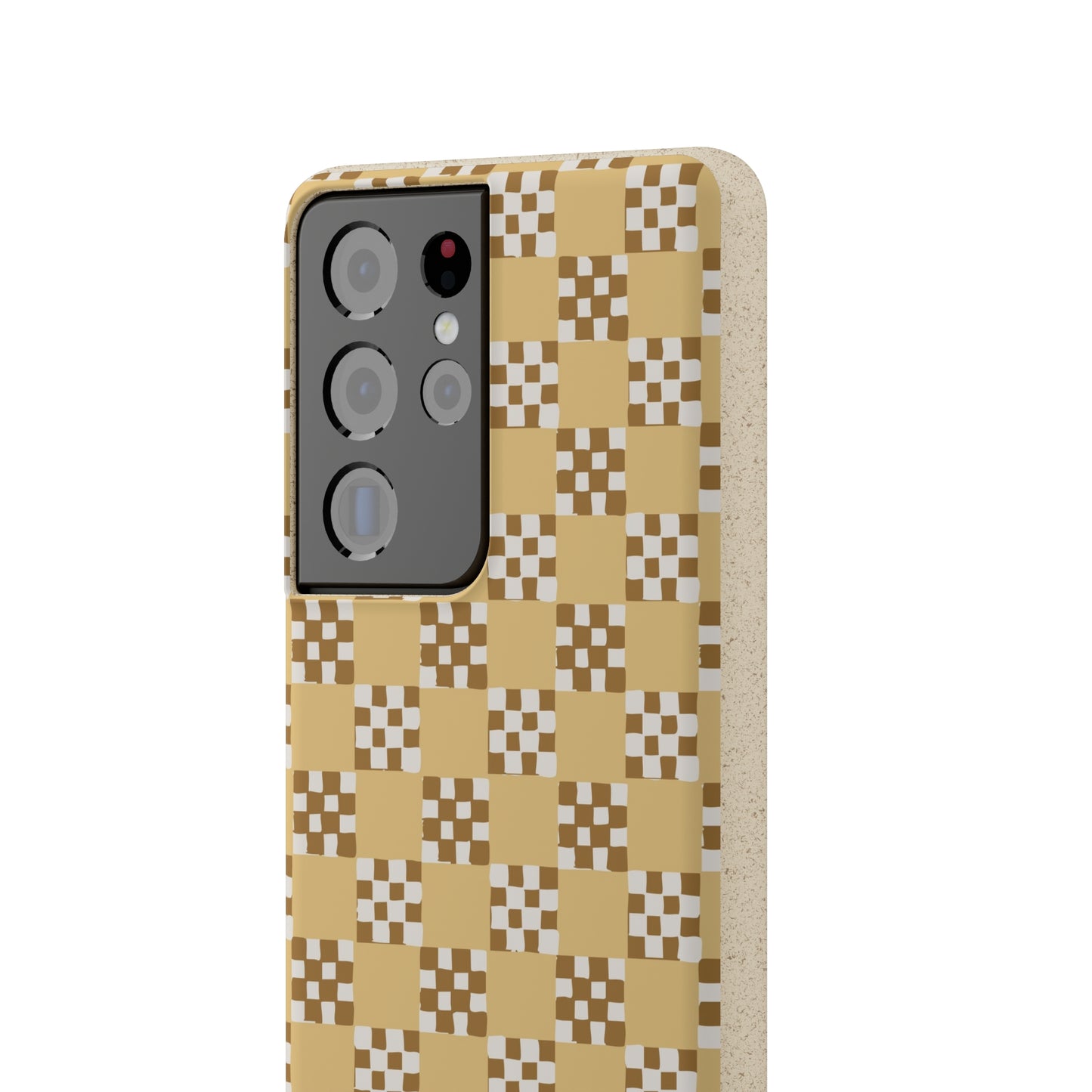 Checkered Quilt Biodegradable Phone Case, butter yellow, white and toffee