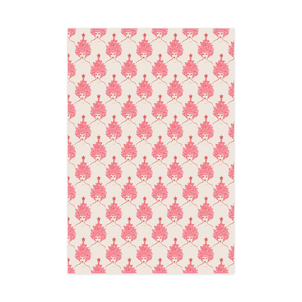 Tree Lady Wrapping Paper, Large Roll, pink & off-white