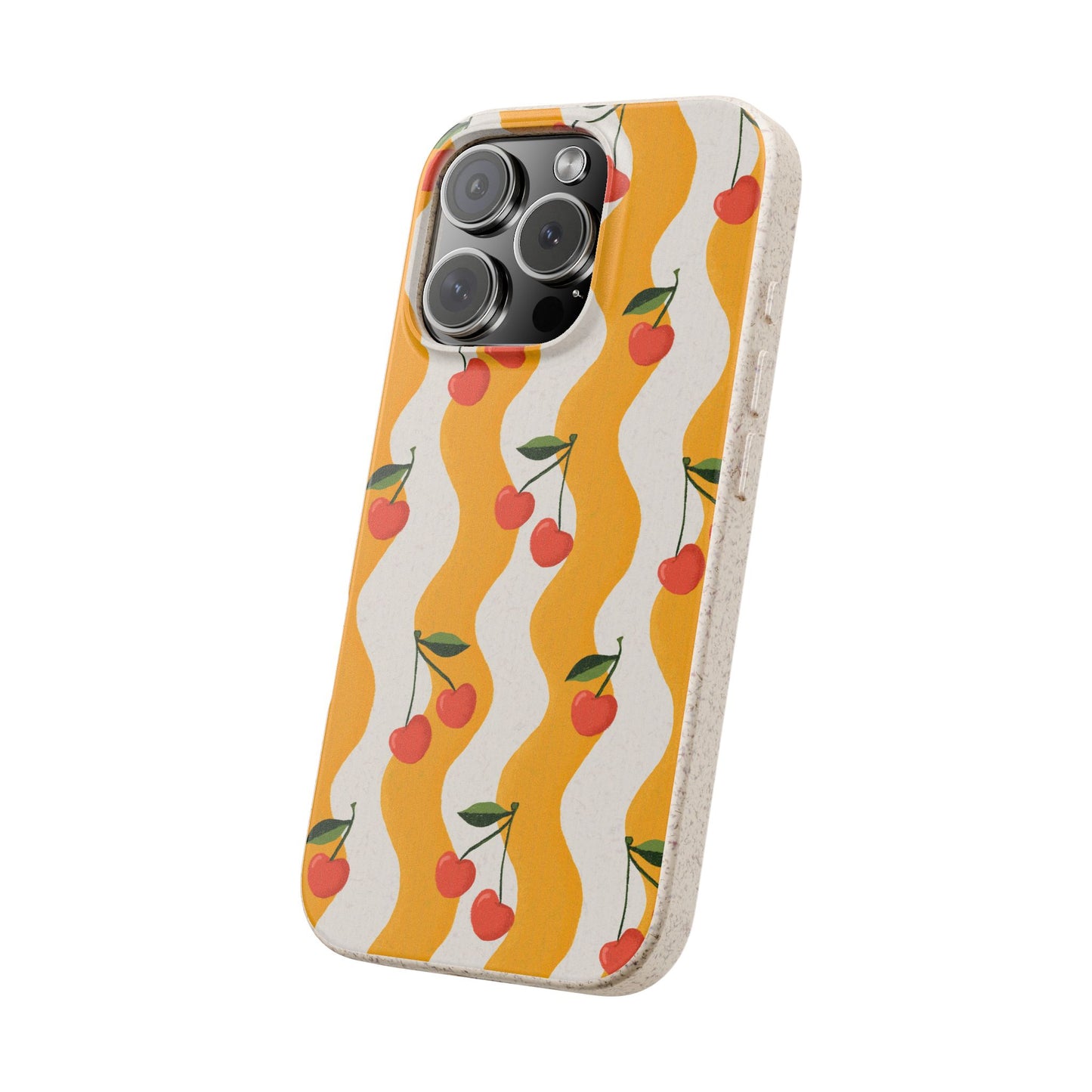Wavy Cherry Phone Case - white and yellow - Eco-Friendly, Biodegradable