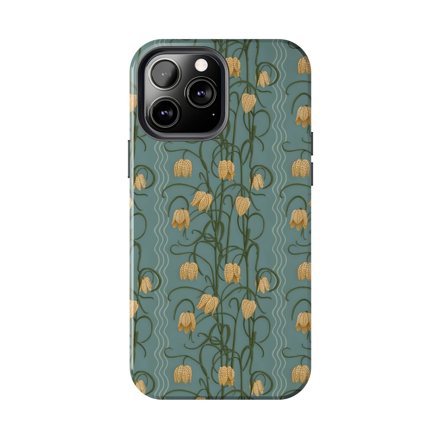 Campanas Floral Tough Phone Case — Dusty Blue and Marigold Wildflower Protective Cover, Personalizable