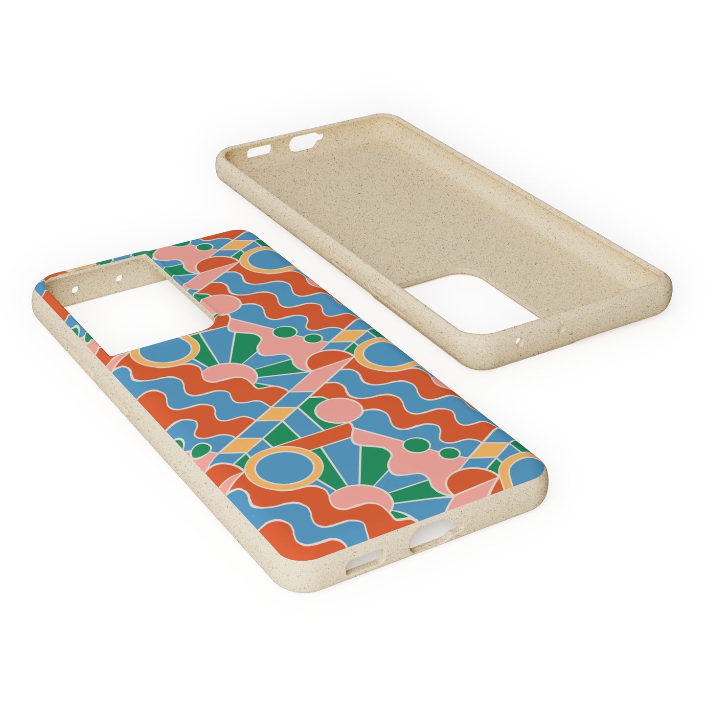 Day Trippin' Biodegradable Phone Case, blue, green, pink and brick red