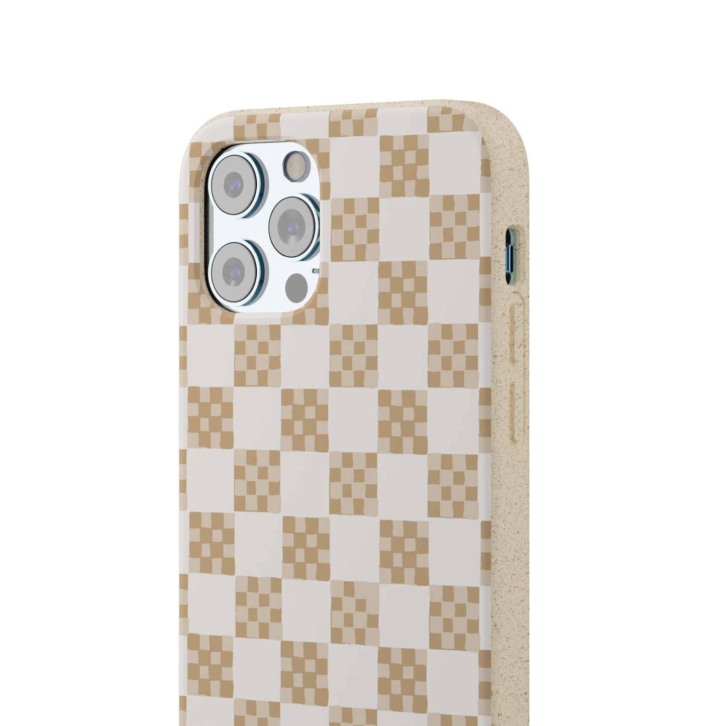 Checkered Quilt Biodegradable Phone Case, tan and white