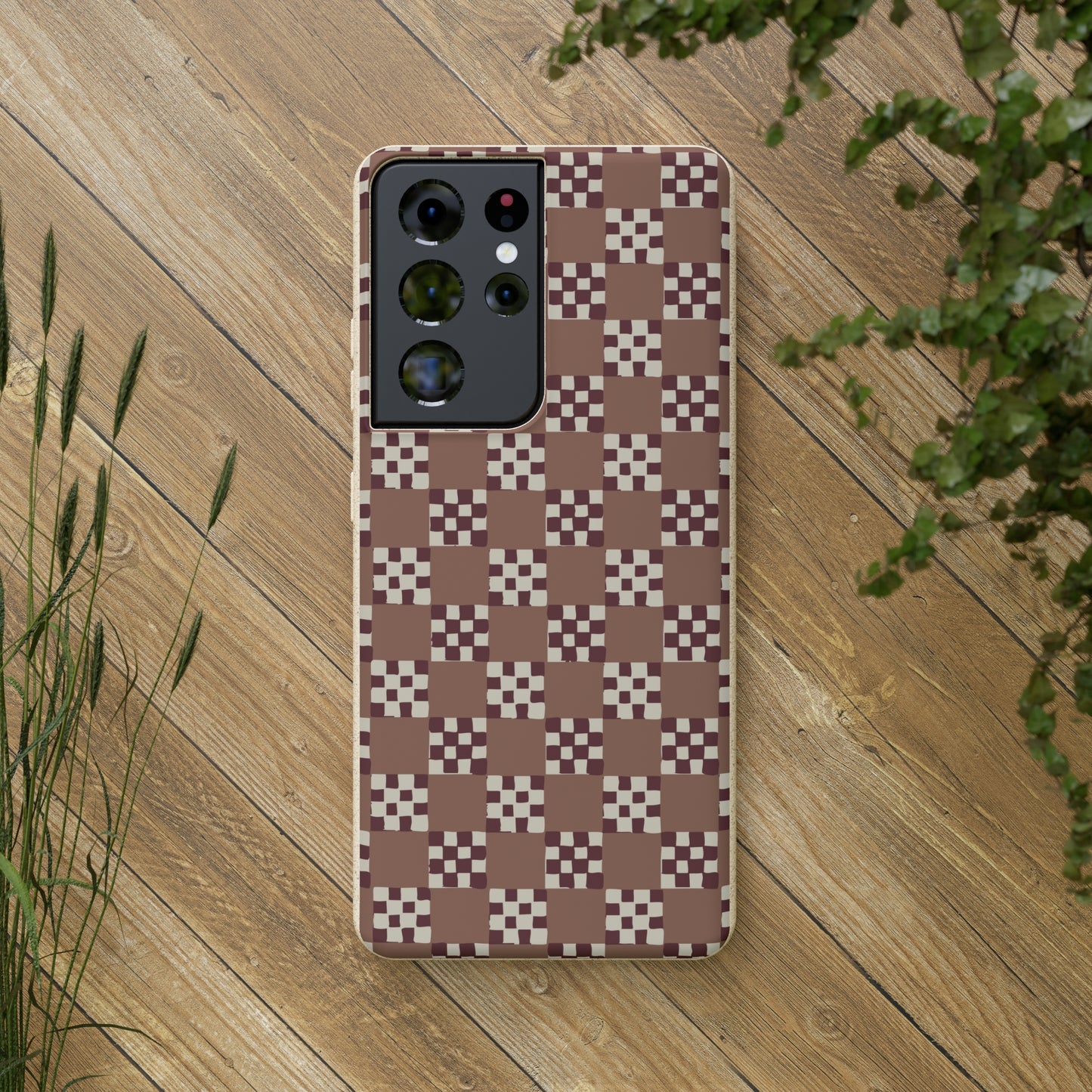 Checkered Quilt Biodegradable Phone Case, mocha mousse