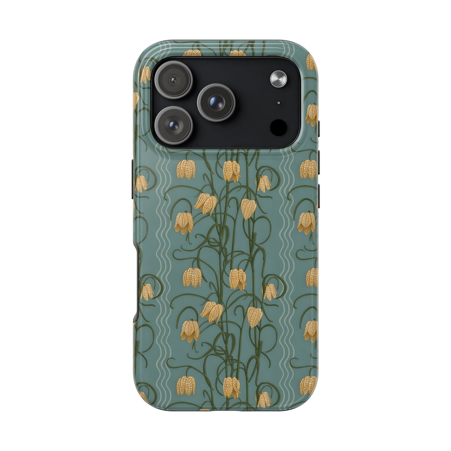 Campanas Floral Tough Phone Case — Dusty Blue and Marigold Wildflower Protective Cover, Personalizable