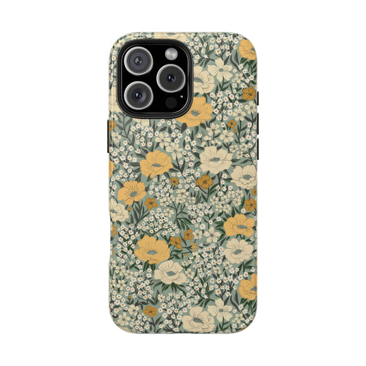 Wildflower Meadow Retro Vintage Floral Tough Phone Case Protection - Dusty Teal, Personalizable