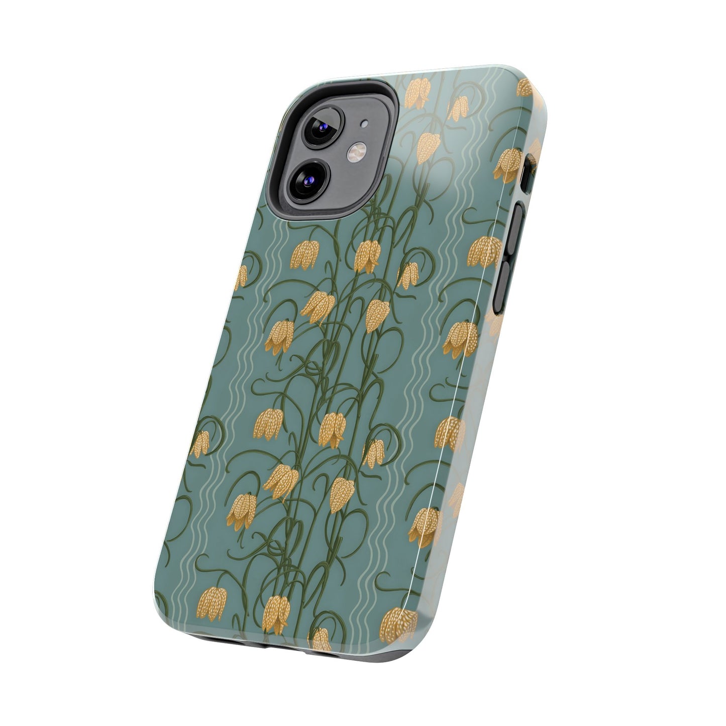 Campanas Floral Tough Phone Case — Dusty Blue and Marigold Wildflower Protective Cover, Personalizable
