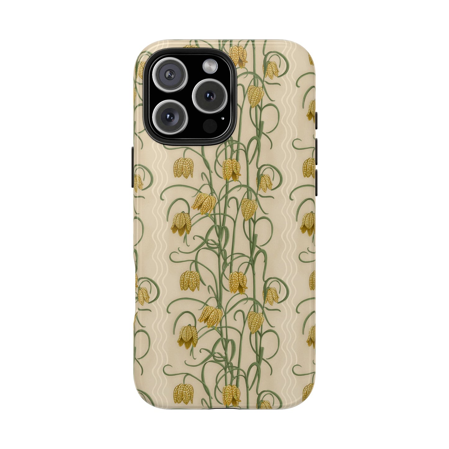 Campanas Floral Tough Phone Case — Tan and Ocher Wildflower Protective Cover, Personalizable