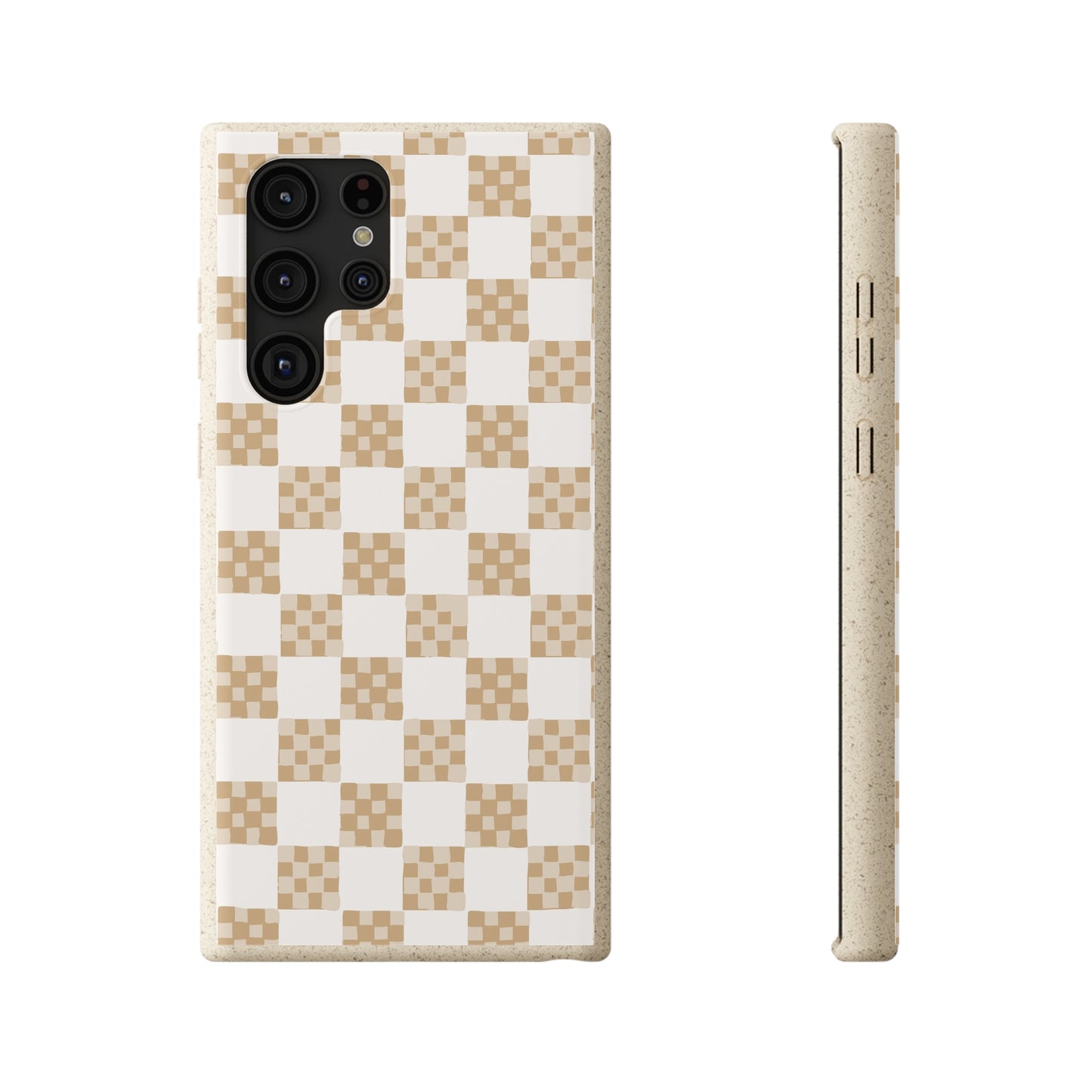 Checkered Quilt Biodegradable Phone Case, tan and white