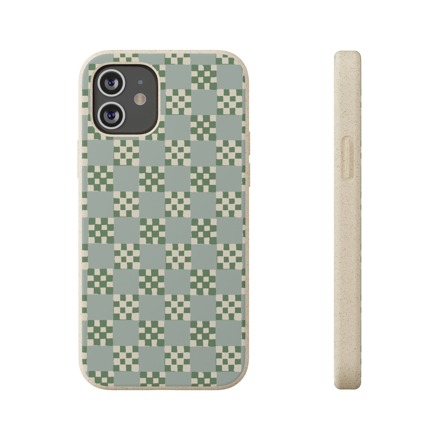 Checkered Quilt Biodegradable Phone Case, mint and green