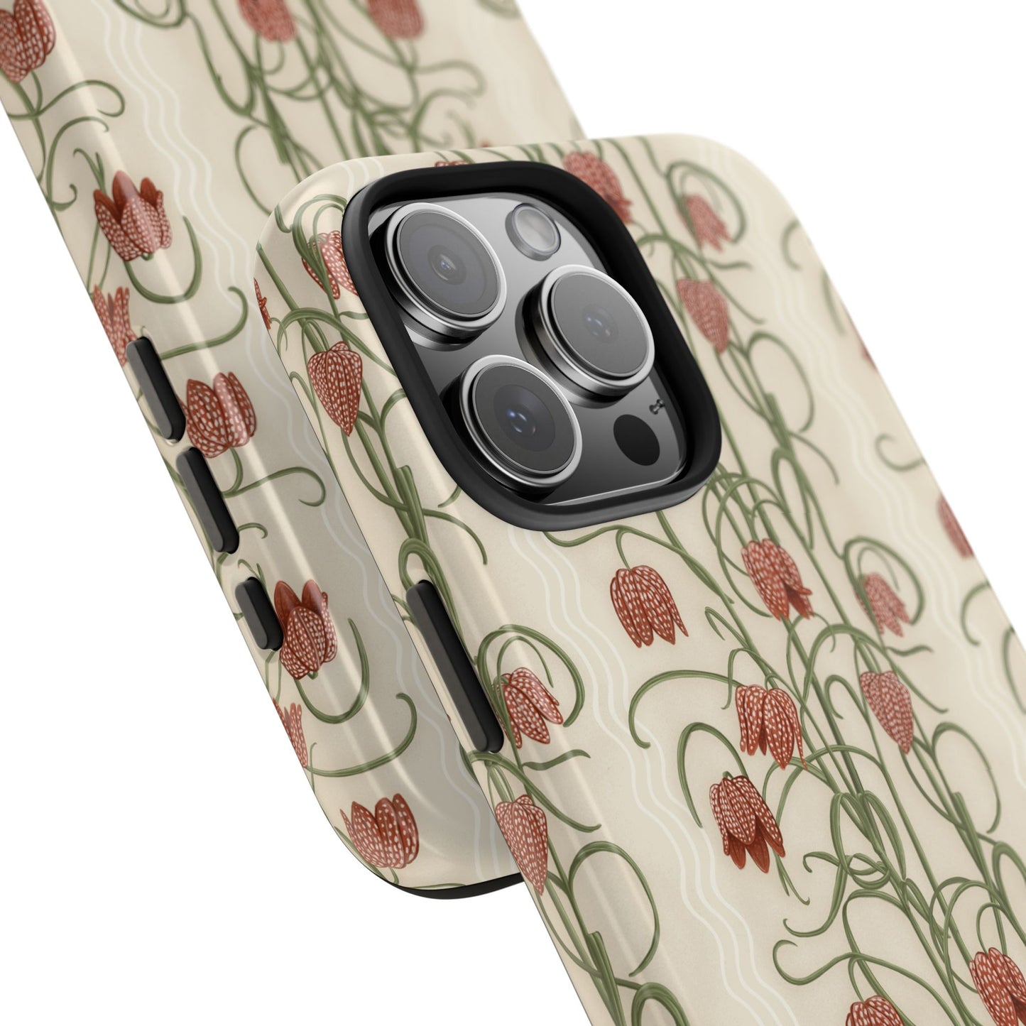 Campanas Floral Tough Phone Case — Neutral and Burnt Orange Wildflower Protective Cover, Personalizable