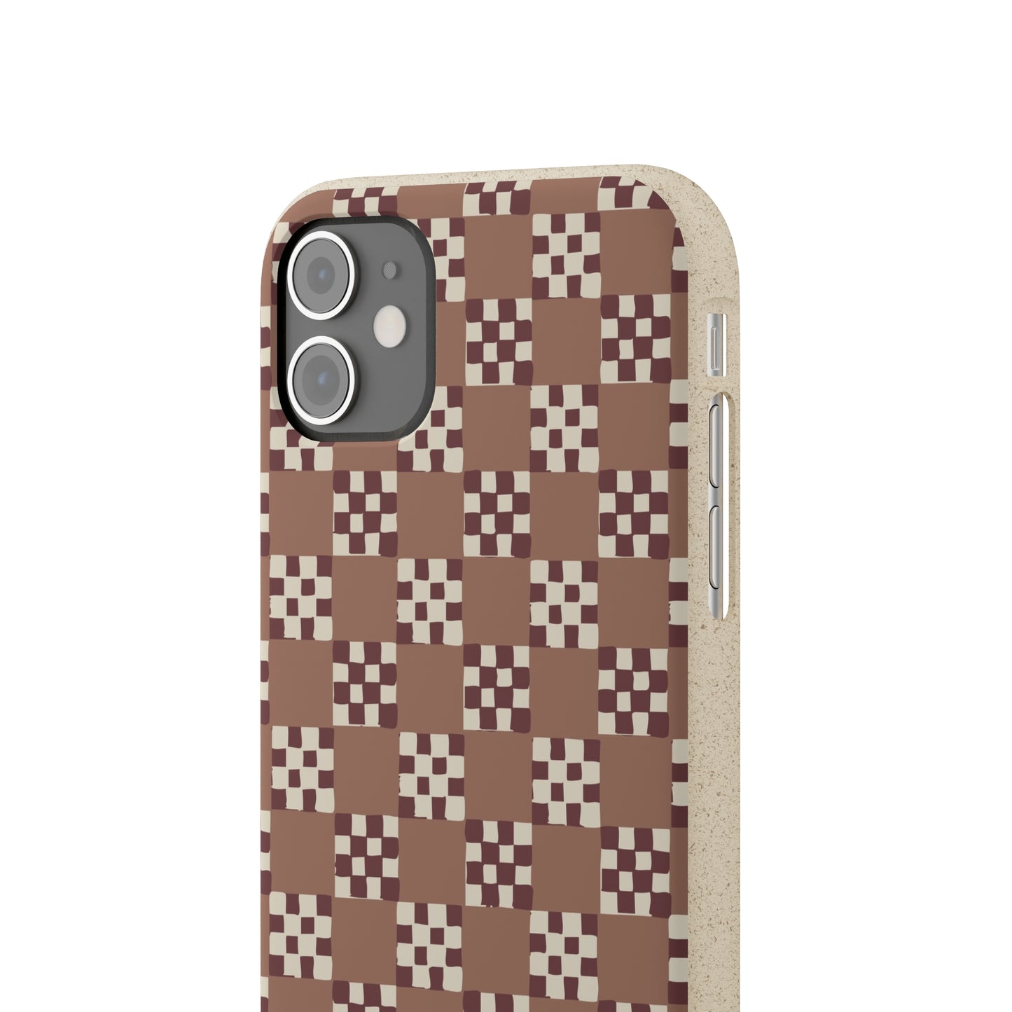 Checkered Quilt Biodegradable Phone Case, mocha mousse