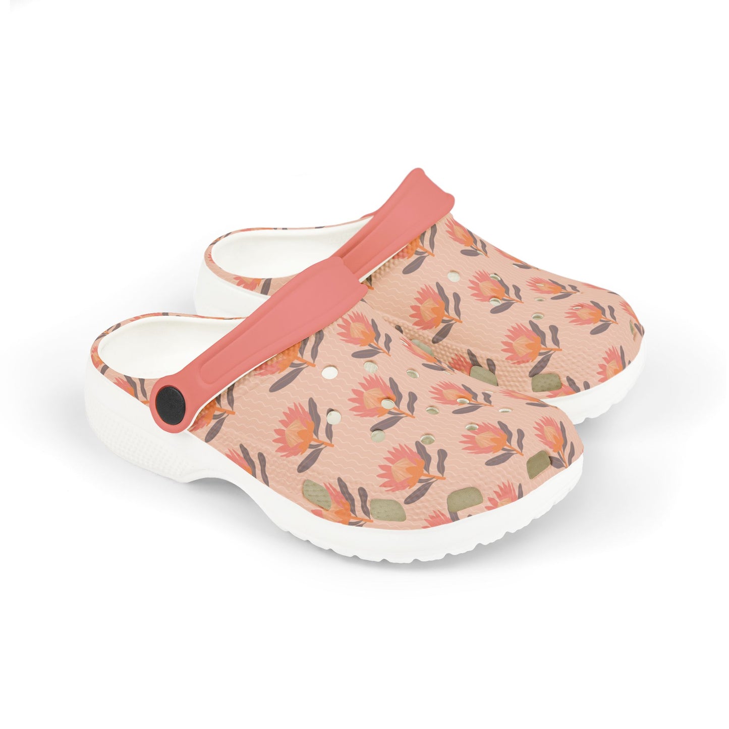 King Protea Floral Kid's EVA Foam Clogs — Coral and Orange All-Over Print Slip-on Shoes