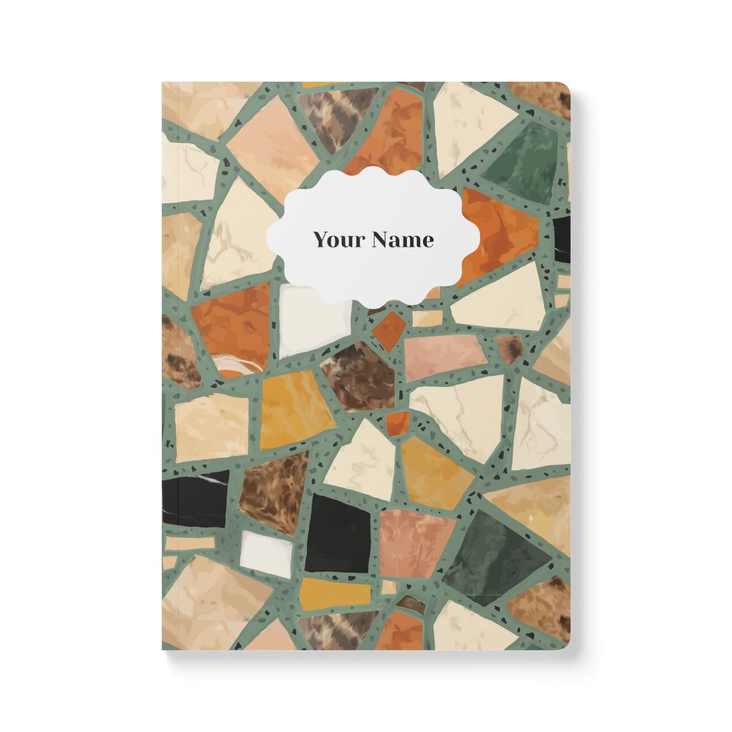 Dolce Terrazzo Softcover Personalized Journal, teal and multicolor (add your name)