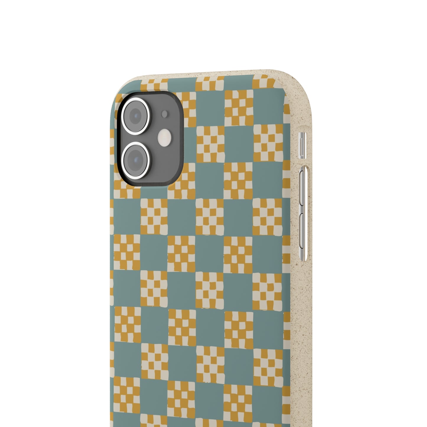 Checkered Quilt Biodegradable Phone Case, light blue and yellow